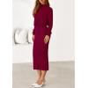 imagePRETTYGARDEN Turtle Neck Dresses for Women 2025 Fall Knit Outfits Slit Elastic Waist Long Sleeve Bodycon Midi Sweater DressWine Red