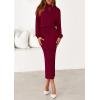 imagePRETTYGARDEN Turtle Neck Dresses for Women 2025 Fall Knit Outfits Slit Elastic Waist Long Sleeve Bodycon Midi Sweater DressWine Red