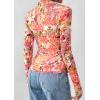 imagePRETTYGARDEN Women Button Down Floral Shirts 2025 Fall Trendy Long Sleeve V Neck Ruched Fitted Mesh Blouse Tops Date OutfitsRed Pink