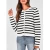imagePRETTYGARDEN Womens 2024 Winter Cardigan Striped Sweater Button Down Open Front Long Sleeve Knit Shirt Trendy Outerwear Striped WhiteSmall