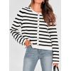 imagePRETTYGARDEN Womens 2024 Winter Cardigan Striped Sweater Button Down Open Front Long Sleeve Knit Shirt Trendy Outerwear Striped WhiteSmall