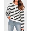 imagePRETTYGARDEN Womens 2024 Winter Cardigan Striped Sweater Button Down Open Front Long Sleeve Knit Shirt Trendy Outerwear Striped WhiteSmall
