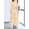 imagePRETTYGARDEN Womens 2025 Elegant Maxi Dresses Long Sleeve V Neck Flowy Pockets Casual Modest Dress Fall Fashion ClothesBeige