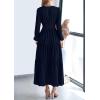 imagePRETTYGARDEN Womens 2025 Elegant Maxi Dresses Long Sleeve V Neck Flowy Pockets Casual Modest Dress Fall Fashion ClothesDark Blue