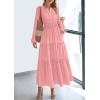 imagePRETTYGARDEN Womens 2025 Elegant Maxi Dresses Long Sleeve V Neck Flowy Pockets Casual Modest Dress Fall Fashion ClothesPink