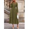 imagePRETTYGARDEN Womens 2025 Fall Wedding Guest Dresses Long Sleeve V Neck Flowy Elegant Holiday Party Maxi Dress with PocketsArmy Green