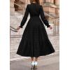 imagePRETTYGARDEN Womens 2025 Fall Wedding Guest Dresses Long Sleeve V Neck Flowy Elegant Holiday Party Maxi Dress with PocketsBlack