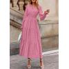 imagePRETTYGARDEN Womens 2025 Fall Wedding Guest Dresses Long Sleeve V Neck Flowy Elegant Holiday Party Maxi Dress with PocketsPink