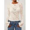imagePRETTYGARDEN Womens Lace Long Bell Sleeve Tops 2025 Fall Sexy See Through Sheer Floral Blouse Shirt Fitted Going Out OutfitsBeige
