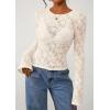 imagePRETTYGARDEN Womens Lace Long Bell Sleeve Tops 2025 Fall Sexy See Through Sheer Floral Blouse Shirt Fitted Going Out OutfitsBeige