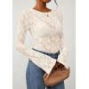 imagePRETTYGARDEN Womens Lace Long Bell Sleeve Tops 2025 Fall Sexy See Through Sheer Floral Blouse Shirt Fitted Going Out OutfitsBeige