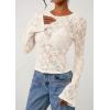 imagePRETTYGARDEN Womens Lace Long Bell Sleeve Tops 2025 Fall Sexy See Through Sheer Floral Blouse Shirt Fitted Going Out OutfitsBeige