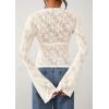 imagePRETTYGARDEN Womens Lace Long Bell Sleeve Tops 2025 Fall Sexy See Through Sheer Floral Blouse Shirt Fitted Going Out OutfitsBeige