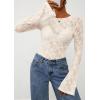 imagePRETTYGARDEN Womens Lace Long Bell Sleeve Tops 2025 Fall Sexy See Through Sheer Floral Blouse Shirt Fitted Going Out OutfitsBeige