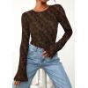 imagePRETTYGARDEN Womens Lace Long Bell Sleeve Tops 2025 Fall Sexy See Through Sheer Floral Blouse Shirt Fitted Going Out OutfitsBrown