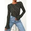 imagePRETTYGARDEN Womens Lace Long Bell Sleeve Tops 2025 Fall Sexy See Through Sheer Floral Blouse Shirt Fitted Going Out OutfitsDark Green