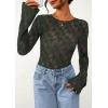 imagePRETTYGARDEN Womens Lace Long Bell Sleeve Tops 2025 Fall Sexy See Through Sheer Floral Blouse Shirt Fitted Going Out OutfitsDark Green