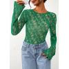imagePRETTYGARDEN Womens Lace Long Bell Sleeve Tops 2025 Fall Sexy See Through Sheer Floral Blouse Shirt Fitted Going Out OutfitsGreen