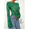 imagePRETTYGARDEN Womens Lace Long Bell Sleeve Tops 2025 Fall Sexy See Through Sheer Floral Blouse Shirt Fitted Going Out OutfitsGreen