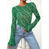 imagePRETTYGARDEN Womens Lace Long Bell Sleeve Tops 2025 Fall Sexy See Through Sheer Floral Blouse Shirt Fitted Going Out OutfitsGreen