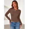 imagePRETTYGARDEN Womens Long Sleeve Shirts 2025 Fall Trendy Crewneck Slim Fit Asymmetrical Going Out Tops Ruched Tee Y2k ClothesBrown