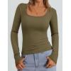 imagePRETTYGARDEN Womens Long Sleeve Tops Fall Clothes 2025 Scoop Neck Ribbed Knit Basic Tees Shirts Going Out Trendy OutfitsArmy Green