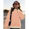 imagePRETTYGARDEN Womens Striped Oversized Sweatshirt Color Block Crew Neck Long Sleeve Casual Loose Pullover Top Y2K ClothesApricot Orange