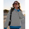 imagePRETTYGARDEN Womens Striped Oversized Sweatshirt Color Block Crew Neck Long Sleeve Casual Loose Pullover Top Y2K ClothesBlack White