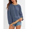 imagePRETTYGARDEN Womens Striped Oversized Sweatshirt Color Block Crew Neck Long Sleeve Casual Loose Pullover Top Y2K ClothesBlue Navy