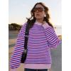 imagePRETTYGARDEN Womens Striped Oversized Sweatshirt Color Block Crew Neck Long Sleeve Casual Loose Pullover Top Y2K ClothesBlue Pink