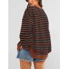 imagePRETTYGARDEN Womens Striped Oversized Sweatshirt Color Block Crew Neck Long Sleeve Casual Loose Pullover Top Y2K ClothesBrown Navy