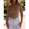 imagePRETTYGARDEN Womens Turtleneck Long Sleeve Shirts 2025 Fall Basic Tees Ribbed Fitted Tops Thermal Layering Knit Top ClothesBrown