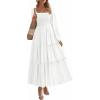 imagePRETTYGARDEN Fall Dresses for Women 2025 Casual Long Sleeve Smocked Ruffle Flowy Elegant Wedding Guest Maxi Dress PocketsWhite