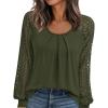 imagePRETTYGARDEN Long Sleeve Shirts for Women Trendy Lace Tops Dressy Casual Blouses 2025 Fall Outfits Fashion ClothingArmy Green