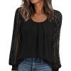 imagePRETTYGARDEN Long Sleeve Shirts for Women Trendy Lace Tops Dressy Casual Blouses 2025 Fall Outfits Fashion ClothingBlack