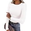 imagePRETTYGARDEN Women 2025 Fall Clothes Long Sleeve Shirts Ribbed Knit Fitted Basic Tee Going Out Tops Underscrub Casual OutfitsWhite