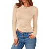 imagePRETTYGARDEN Womens Long Sleeve Shirts 2025 Fall Trendy Crewneck Slim Fit Asymmetrical Going Out Tops Ruched Tee Y2k ClothesBeige