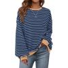 imagePRETTYGARDEN Womens Striped Oversized Sweatshirt Color Block Crew Neck Long Sleeve Casual Loose Pullover Top Y2K ClothesBlue Navy