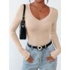 imagePRETTYGARDEN Long Sleeve Shirts for Women 2025 Fall Fashion V Neck Going Out Tops Slim Fit Basic Tees Y2K ClothesApricot
