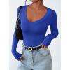 imagePRETTYGARDEN Long Sleeve Shirts for Women 2025 Fall Fashion V Neck Going Out Tops Slim Fit Basic Tees Y2K ClothesBlue