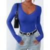 imagePRETTYGARDEN Long Sleeve Shirts for Women 2025 Fall Fashion V Neck Going Out Tops Slim Fit Basic Tees Y2K ClothesBlue