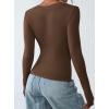 imagePRETTYGARDEN Long Sleeve Shirts for Women 2025 Fall Fashion V Neck Going Out Tops Slim Fit Basic Tees Y2K ClothesBrown