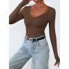 imagePRETTYGARDEN Long Sleeve Shirts for Women 2025 Fall Fashion V Neck Going Out Tops Slim Fit Basic Tees Y2K ClothesBrown