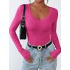imagePRETTYGARDEN Long Sleeve Shirts for Women 2025 Fall Fashion V Neck Going Out Tops Slim Fit Basic Tees Y2K ClothesRose