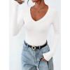 imagePRETTYGARDEN Long Sleeve Shirts for Women 2025 Fall Fashion V Neck Going Out Tops Slim Fit Basic Tees Y2K ClothesWhite