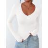 imagePRETTYGARDEN Long Sleeve Shirts for Women 2025 Fall Fashion V Neck Going Out Tops Slim Fit Basic Tees Y2K ClothesWhite