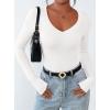 imagePRETTYGARDEN Long Sleeve Shirts for Women 2025 Fall Fashion V Neck Going Out Tops Slim Fit Basic Tees Y2K ClothesWhite