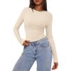 imagePRETTYGARDEN Womens Long Sleeve Shirts 2025 Ribbed Knit Slim Fitted Basic Tee Casual Going Out Tops Underscrubs Fall ClothingBeige