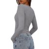 imagePRETTYGARDEN Womens Long Sleeve Shirts 2025 Ribbed Knit Slim Fitted Basic Tee Casual Going Out Tops Underscrubs Fall ClothingGrey
