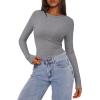 imagePRETTYGARDEN Womens Long Sleeve Shirts 2025 Ribbed Knit Slim Fitted Basic Tee Casual Going Out Tops Underscrubs Fall ClothingGrey